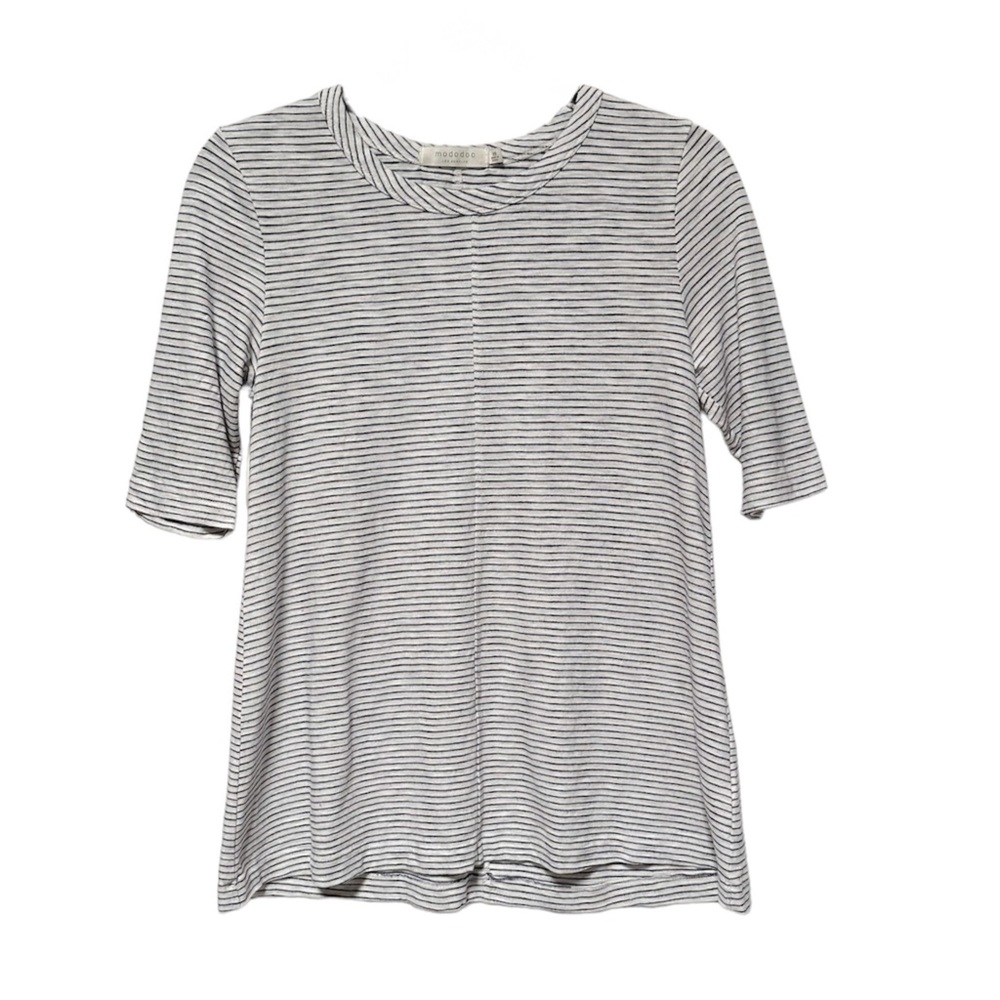 Mod-o-doc Striped Elbow Sleeve Slub Knit Swing Top
